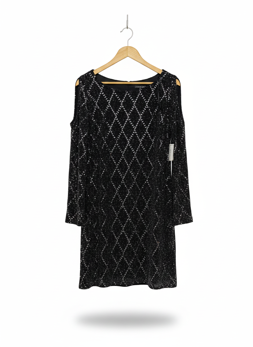 JESSICA HOWARD|M|BUST 18|BLACK SEQUIN COLD SHOULDER DRESS