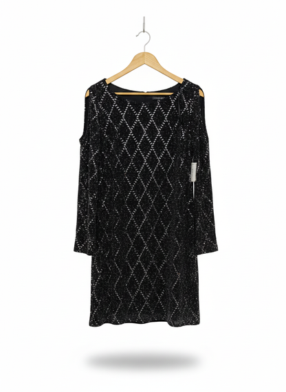 JESSICA HOWARD|M|BUST 18|BLACK SEQUIN COLD SHOULDER DRESS