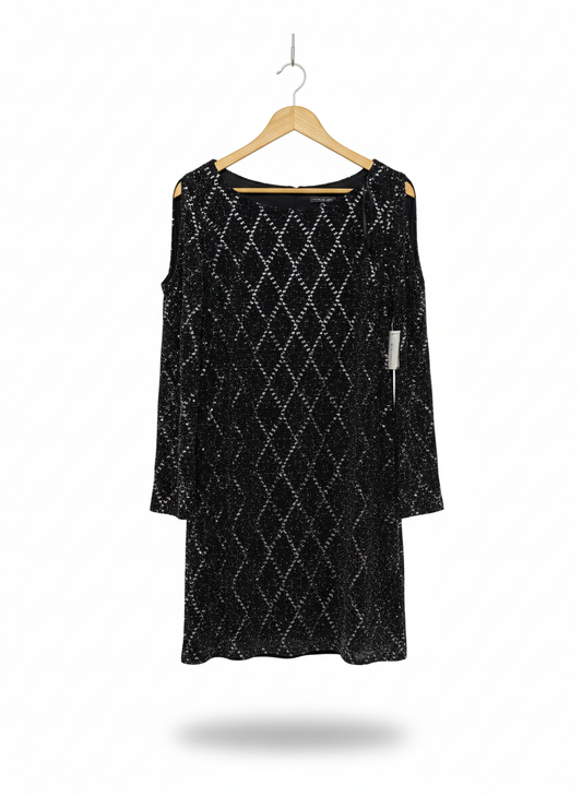 JESSICA HOWARD|M|BUST 18|BLACK SEQUIN COLD SHOULDER DRESS