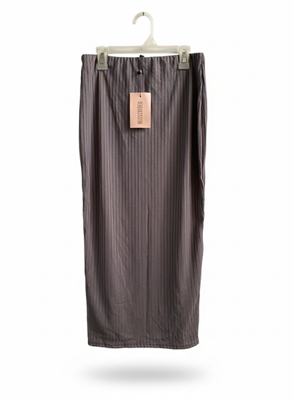 MISSGUIDED|M|WAIST 28|GREY RIBBED BODYCON MIDI SKIRT