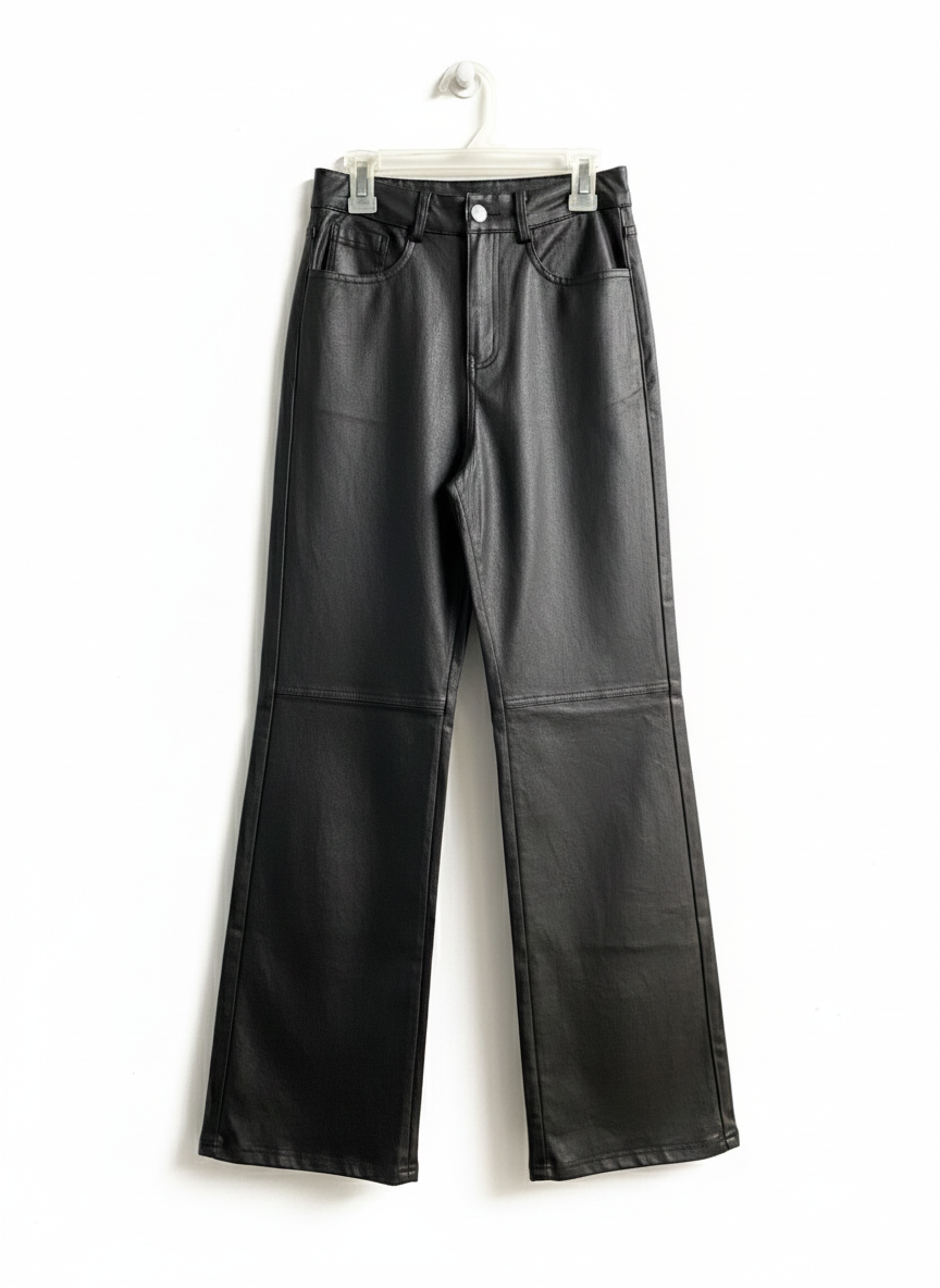 Black Faux Leather Seam Knee Straight Leg Pants|XS|WAIST 22