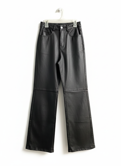 Black Faux Leather Seam Knee Straight Leg Pants|XS|WAIST 22