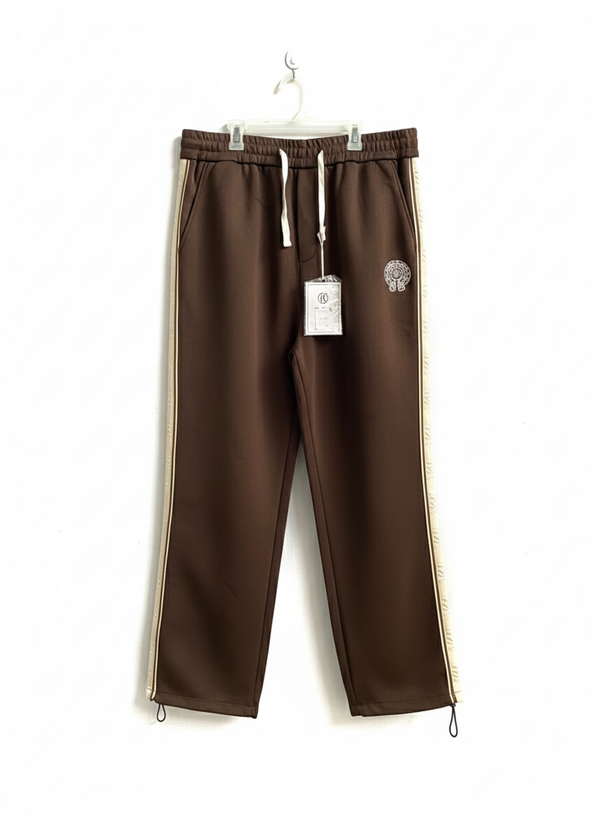 Brown Side Stripe Wide Leg Joggers|XL|WAIST 34