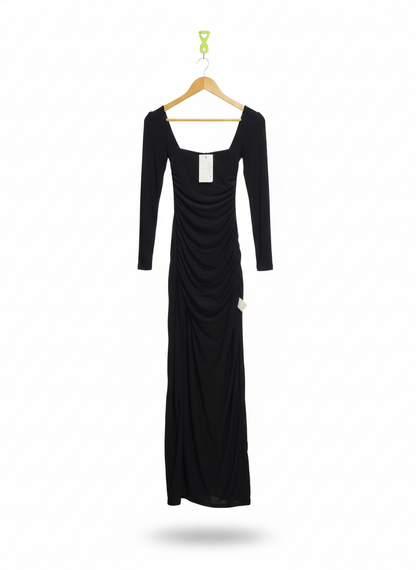 CLUB L LONDON|S|BUST 11|BLACK SQUARE NECK RUCHED LONG SLEEVE MAXI DRESS
