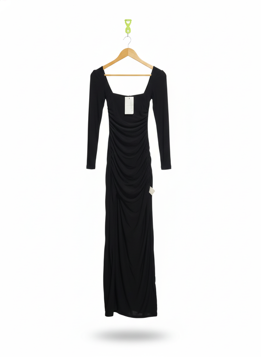 CLUB L LONDON|S|BUST 11|BLACK SQUARE NECK RUCHED LONG SLEEVE MAXI DRESS