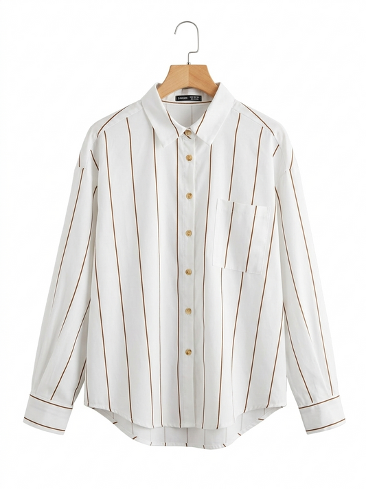 SHEIN | XL| BUST 25| B7| PREMIUM VERTICAL STRIPE BUTTON-DOWN OVERSIZED SHIRT