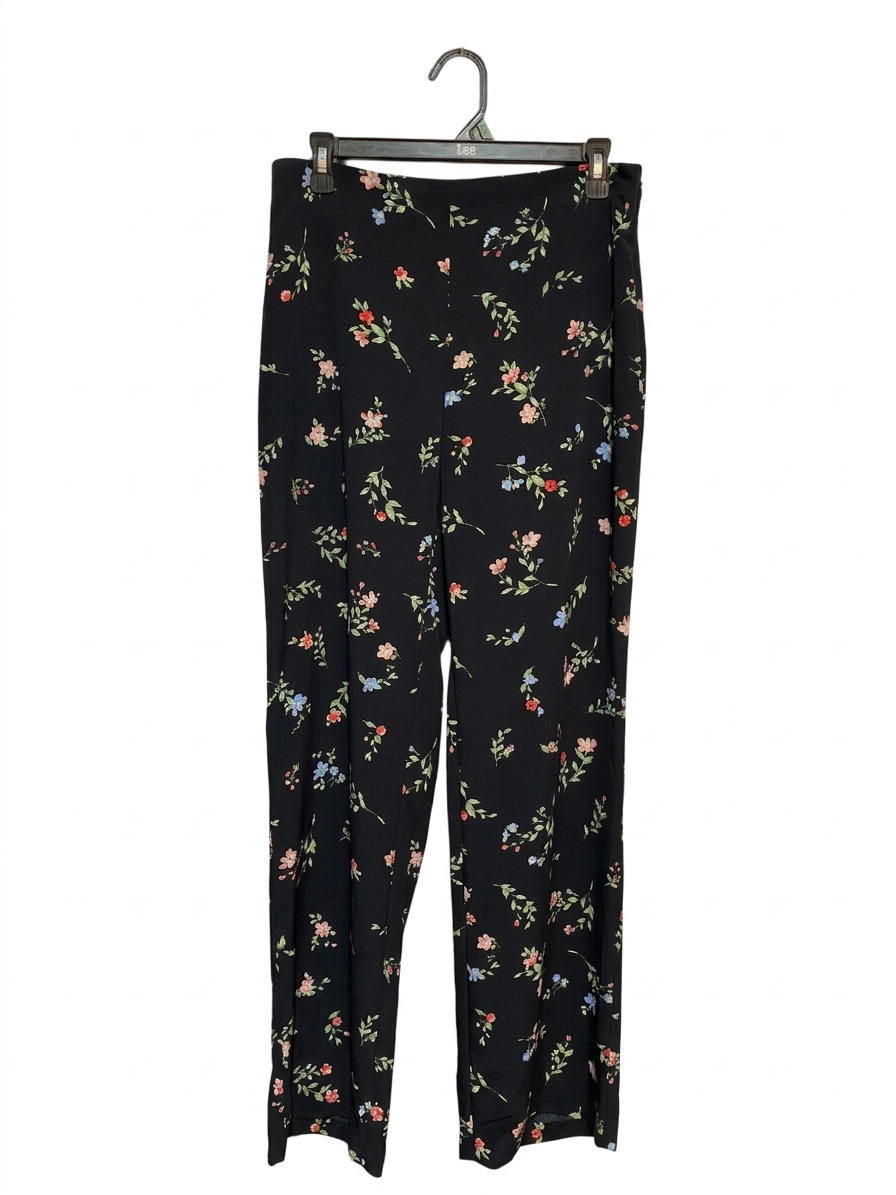 H&M |L| WAIST 30| B8| CHIC BLACK FLORAL PRINT STRAIGHT-LEG TROUSERS
