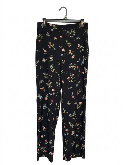 H&M |L| WAIST 30| B8| CHIC BLACK FLORAL PRINT STRAIGHT-LEG TROUSERS