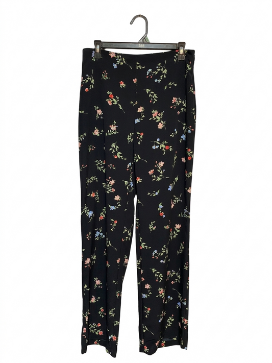 H&M |L| WAIST 30| B8| CHIC BLACK FLORAL PRINT STRAIGHT-LEG TROUSERS
