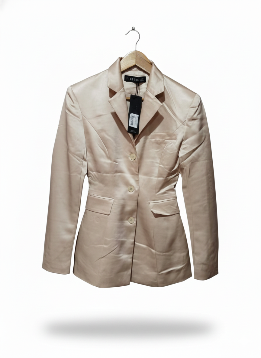 LIONESS|XXS|BUST 16|SATIN SINGLE-BUTTON BLAZER, BEIGE, CREAM