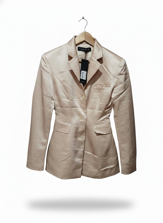 LIONESS|XXS|BUST 16|SATIN SINGLE-BUTTON BLAZER, BEIGE, CREAM