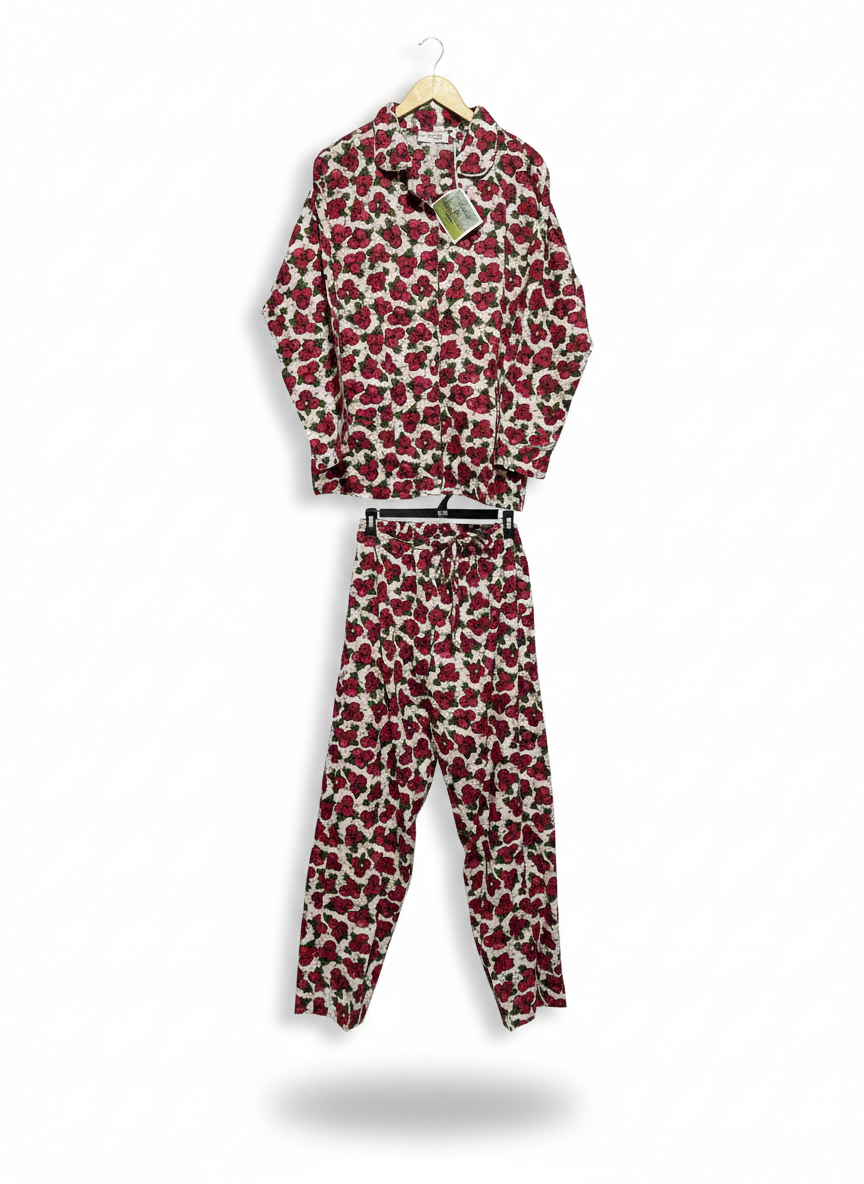 ARABELLA |L| WOMEN'S FLORAL COTTON PYJAMA SET IN BERRY RED