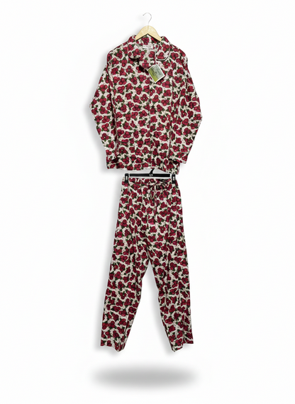 ARABELLA |L| WOMEN'S FLORAL COTTON PYJAMA SET IN BERRY RED