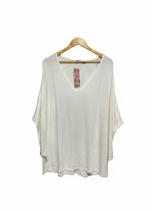 BOOHOO|XL/XXL|BUST 28|Oversized White V-Neck Dolman Sleeve Top