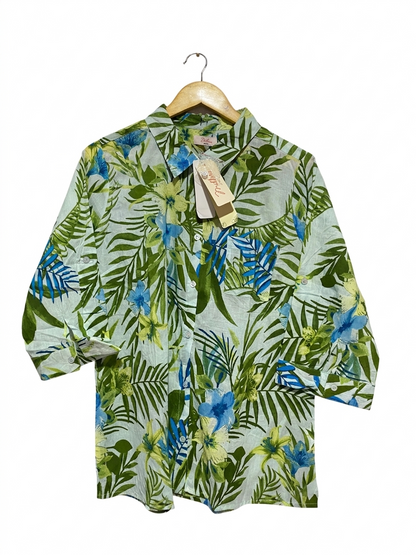 MILLERA |XL| BUST 24| B7| VIBRANT TROPICAL FLORAL PRINT BUTTON-DOWN SHIRT
