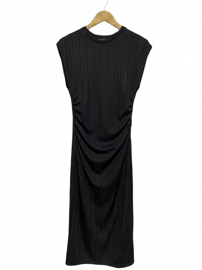 PRIMARK |M| BUST 16| B13| BLACK RIBBED RUCHED MIDI DRESS