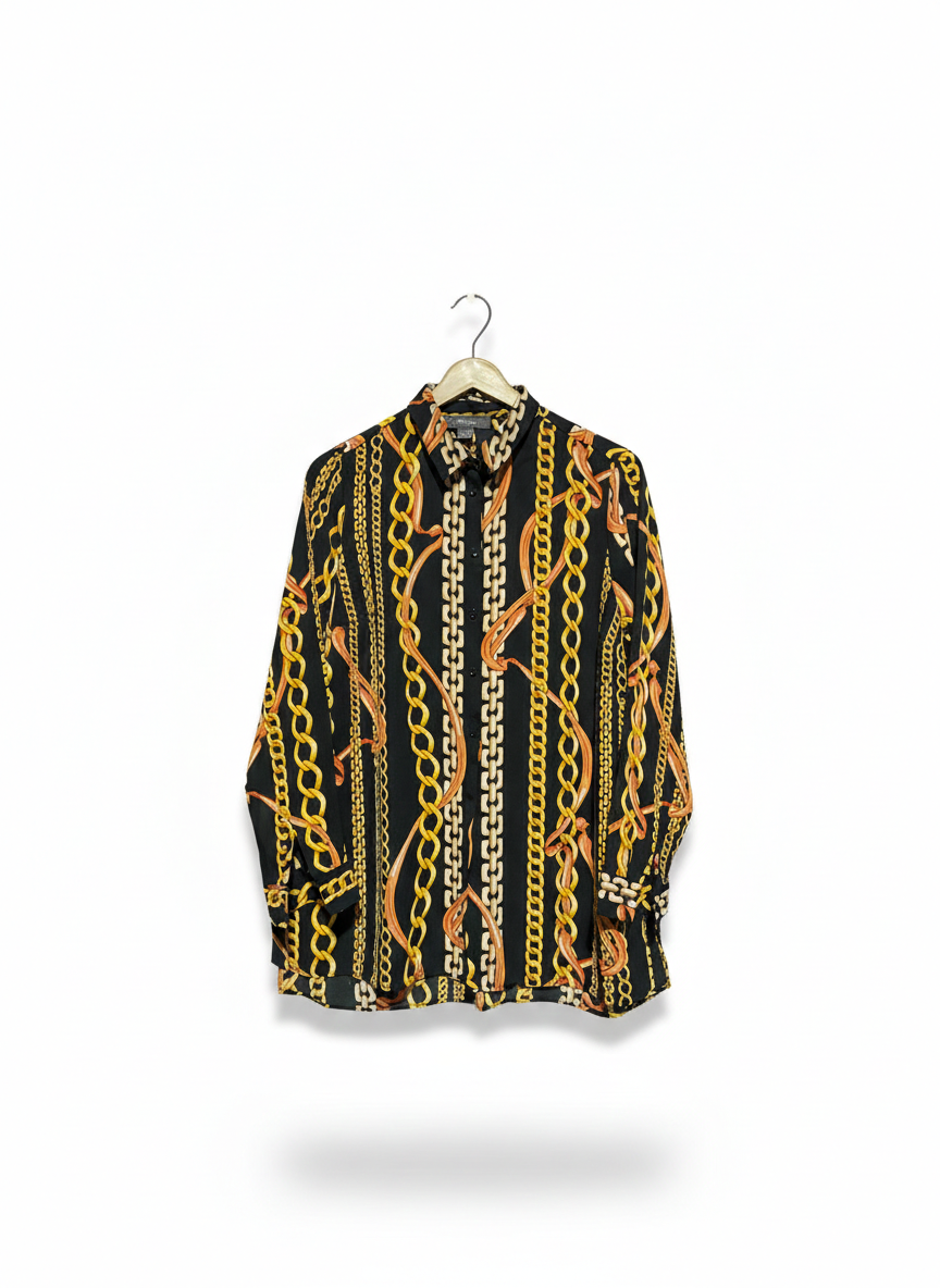 PRIMARK |M| BUST 19| WOMEN'S GOLD CHAIN PRINT BUTTON-UP SHIRT