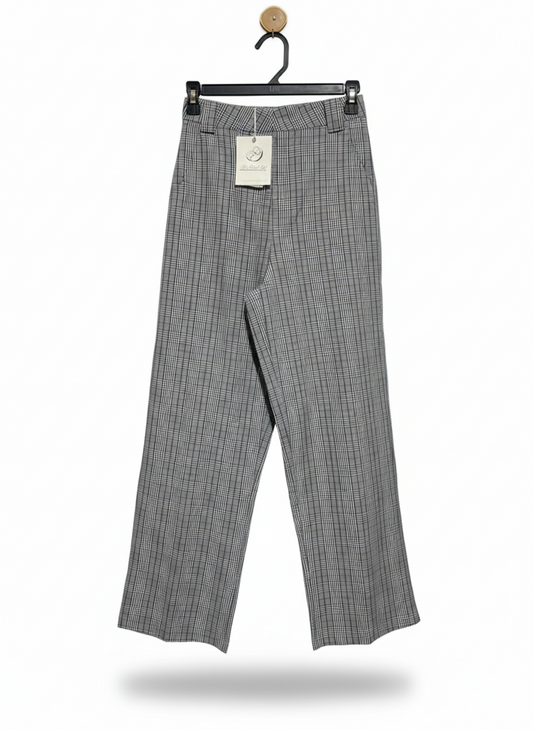 MU MIAN HUA |S| WAIST 24| C8| GREY GLEN CHECK WIDE-LEG TROUSERS