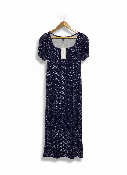 SHEIN |M| BUST 16| C6| NAVY POLKA DOT PUFF SLEEVE MIDI DRESS