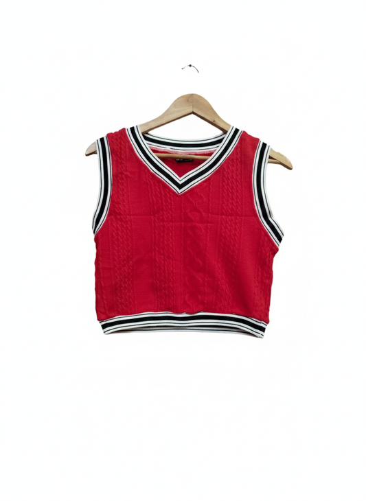 SHEIN Style Varsity Red Black V-Neck Sweatshirt Women W-15 / L-17