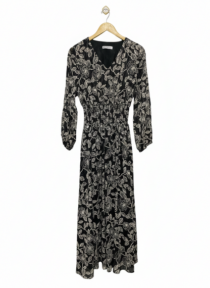 REINA LINE |M| BUST 16|C4|WOMEN'S MONOCHROME FLORAL MAXI DRESS