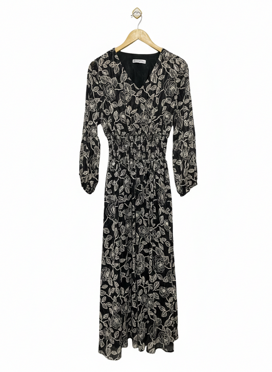 REINA LINE |M| BUST 16|C4|WOMEN'S MONOCHROME FLORAL MAXI DRESS