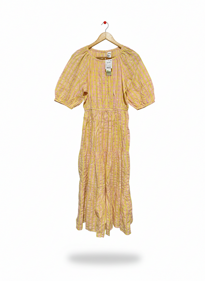 ANKO |M| BUST 16|C4|YELLOW AND PINK SEERSUCKER CHECK MIDI DRESS