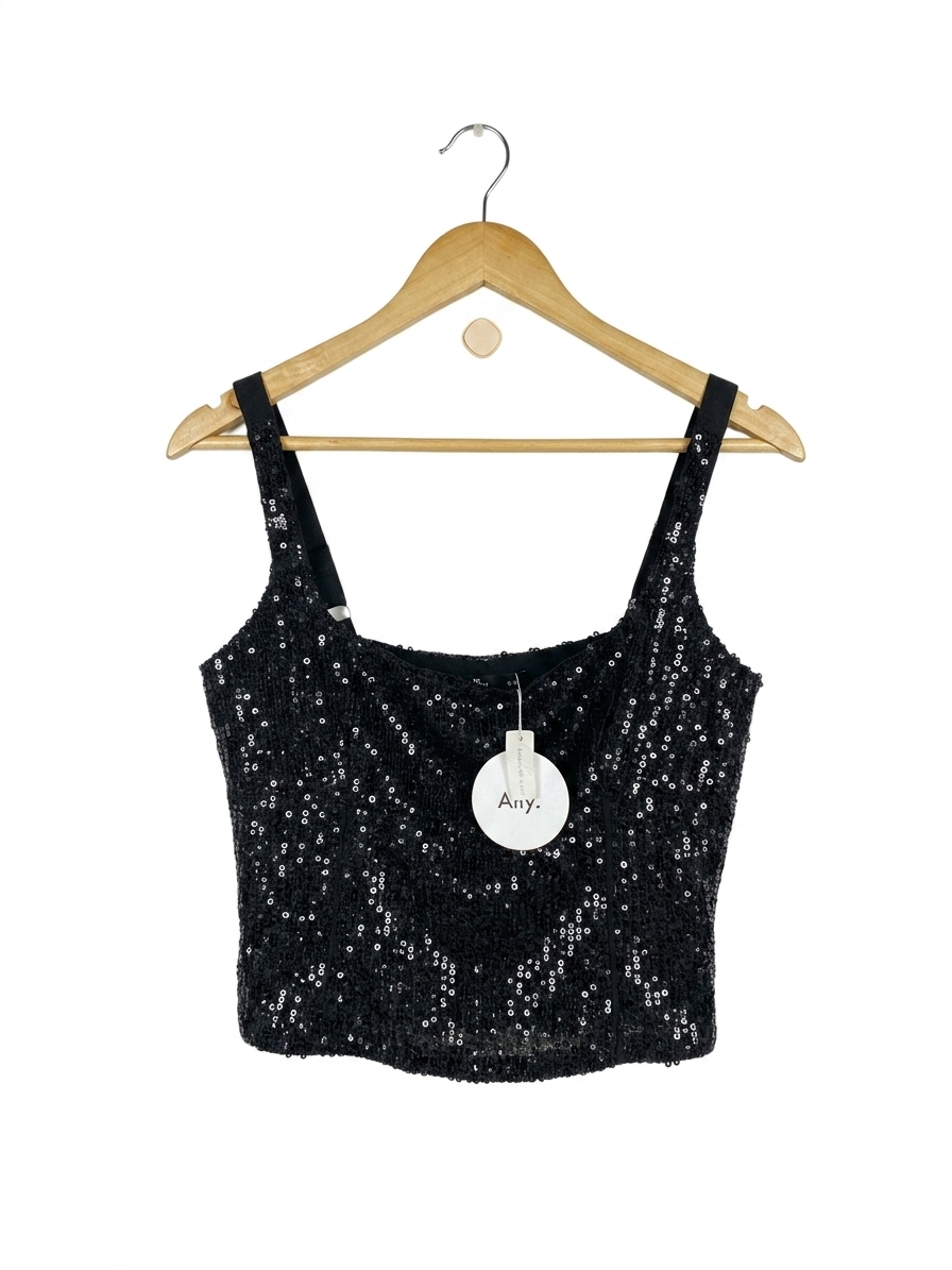 ALLY |S| BUST 16| B26| BLACK FULLY SEQUINED BUSTIER CROP TOP WITH STRAPS