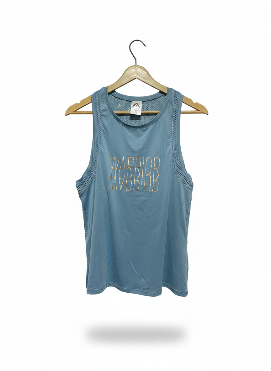 ROCK WEAR |M| BUST 16| STEEL BLUE BREATHABLE ATHLETIC TANK WITH "WARRIOR" GRAPHIC
