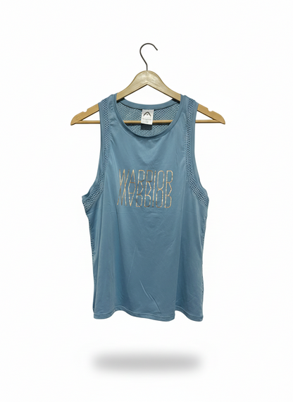 ROCK WEAR |M| BUST 16| STEEL BLUE BREATHABLE ATHLETIC TANK WITH "WARRIOR" GRAPHIC