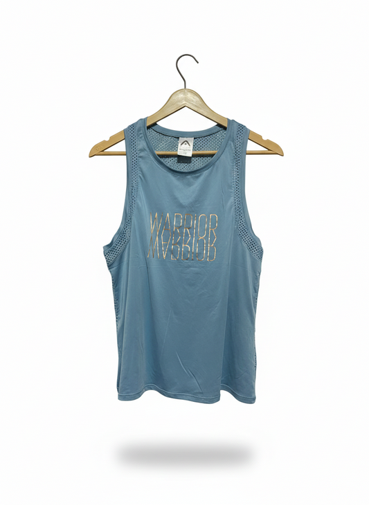 ROCK WEAR |M| BUST 16| STEEL BLUE BREATHABLE ATHLETIC TANK WITH "WARRIOR" GRAPHIC