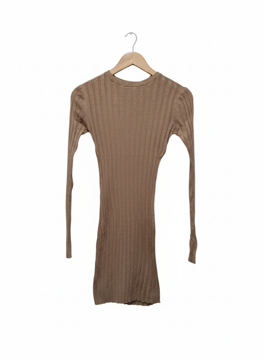Boohoo Rib Knitted Mini Dress - taupe