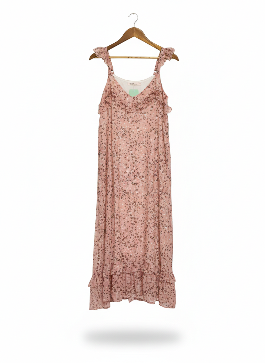 BOHO |S| BUST 17| C3| ROSE QUARTZ FLORAL RUFFLE MAXI DRESS