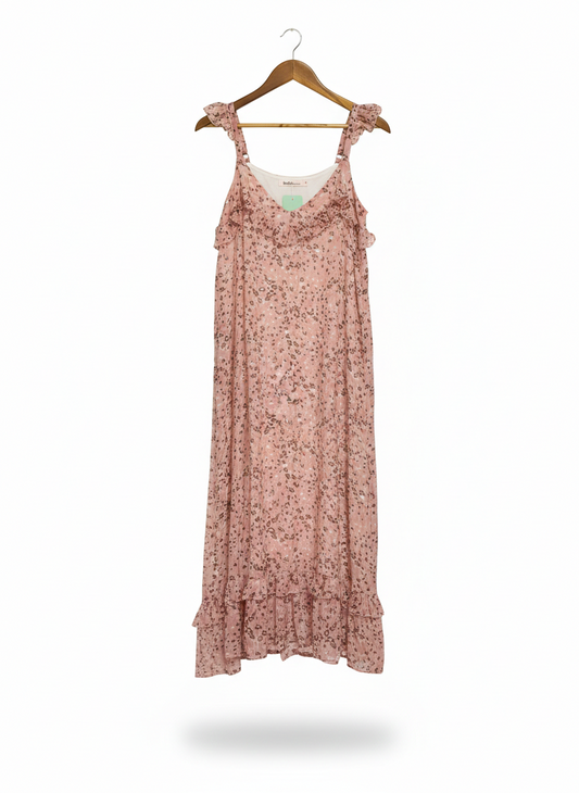 BOHO |S| BUST 17| C3| ROSE QUARTZ FLORAL RUFFLE MAXI DRESS