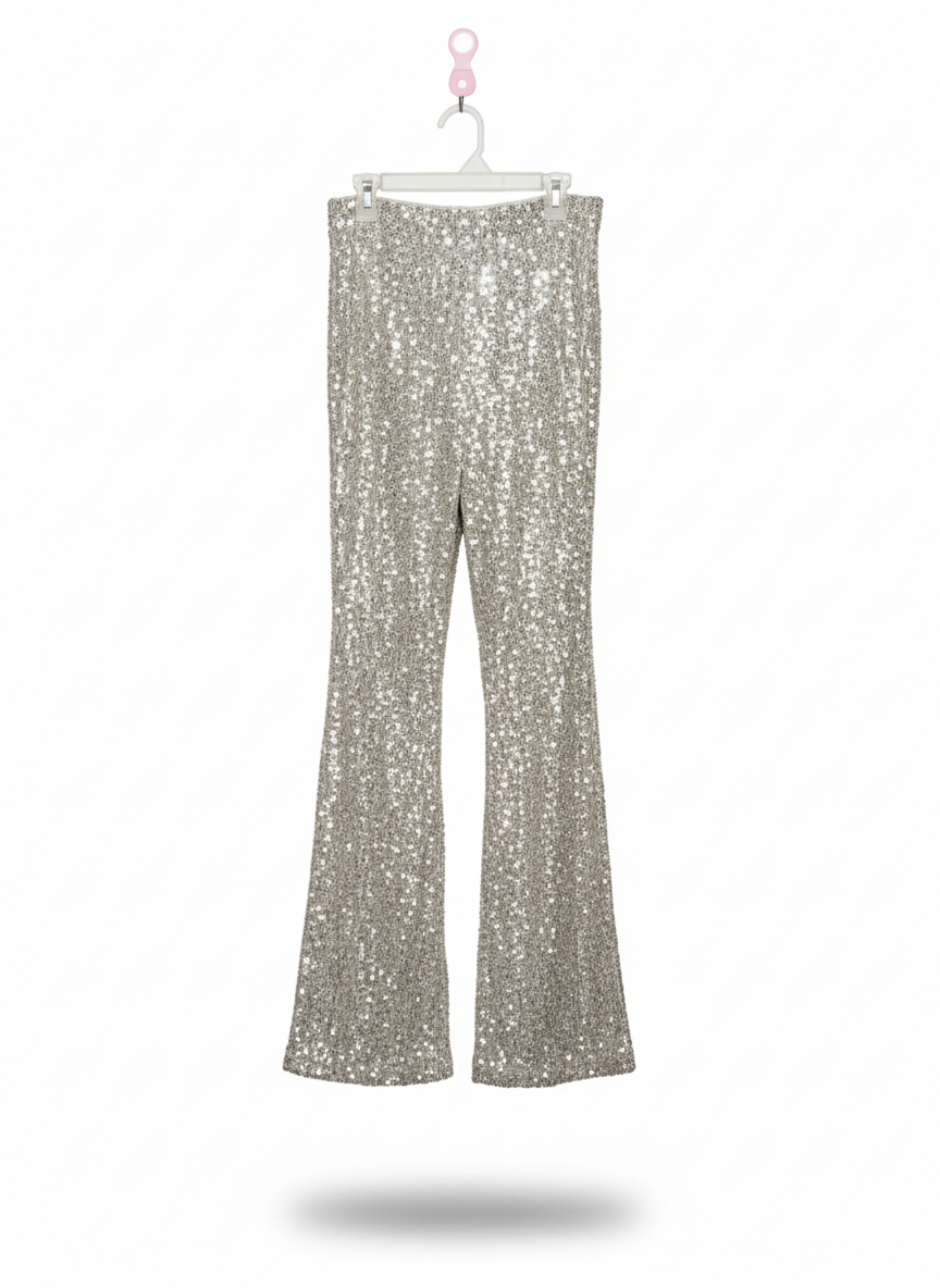 OLD NAVY|XS|WAIST 24|SILVER SEQUIN FLARED TROUSERS
