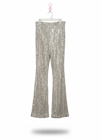 OLD NAVY|XS|WAIST 24|SILVER SEQUIN FLARED TROUSERS