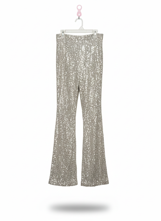 OLD NAVY|XS|WAIST 24|SILVER SEQUIN FLARED TROUSERS