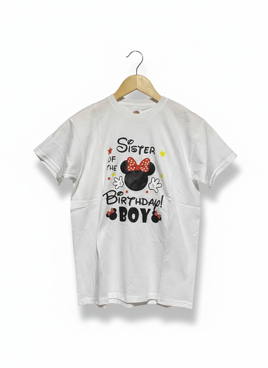 FRUIT OF THE LOOM |M| BUST 17| SISTER OF THE BIRTHDAY BOY" T-SHIRT