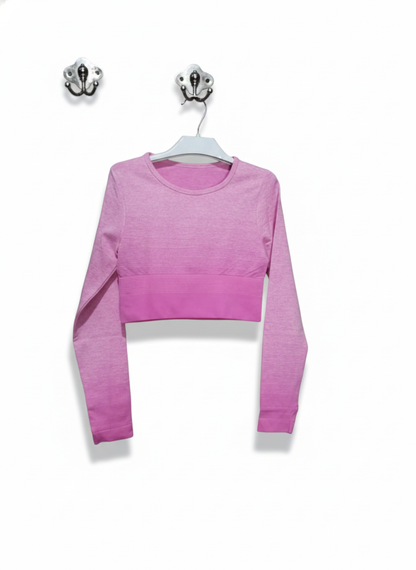 PRIMARK |M|BUST 12|PINK OMBRE SEAMLESS LONG SLEEVE CROP TOP