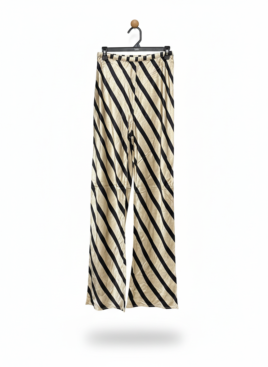 DISSH |M| WAIST 26| GOLD AND BLACK DIAGONAL STRIPE WIDE-LEG TROUSERS