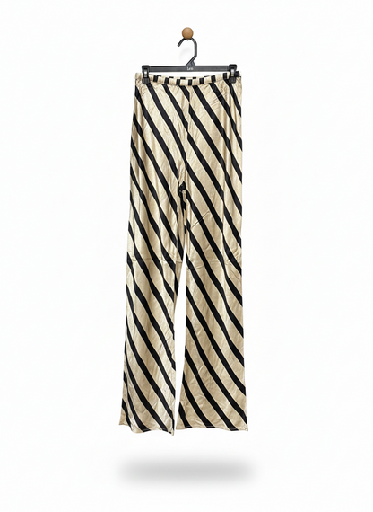DISSH |M| WAIST 26| GOLD AND BLACK DIAGONAL STRIPE WIDE-LEG TROUSERS