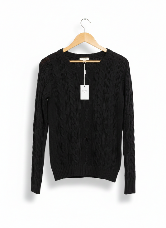 GEM LOOK |L| BUST 17| BLACK CABLE KNIT ROUND NECK SWEATER