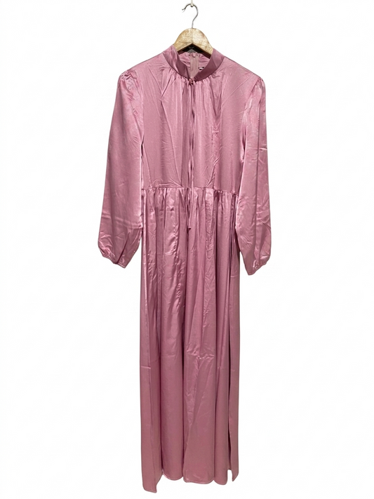 |M| BUST 18| B15| ELEGANT DUSTY PINK SATIN HIGH-NECK MAXI DRESS WITH BALLOON SLEEVES