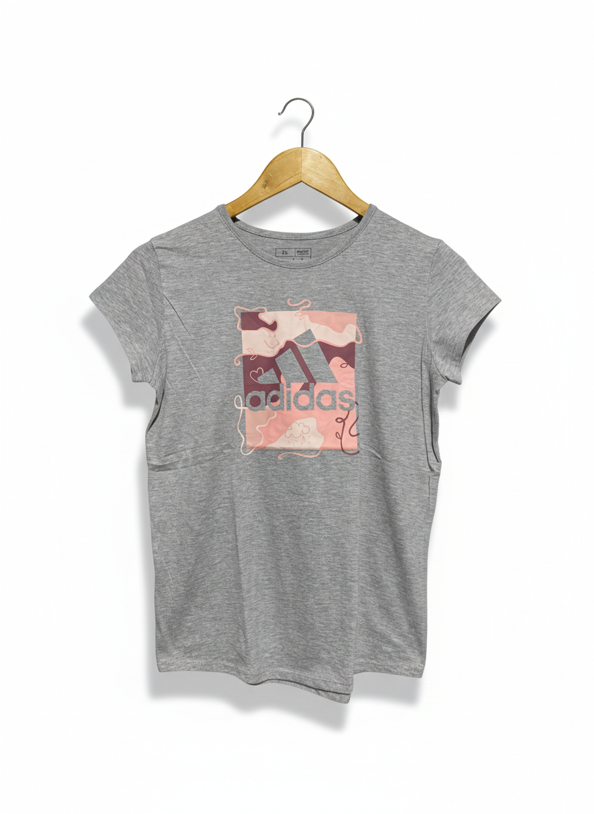 ADIDAS |XL| BUST 18| C1| WOMEN'S GREY HEATHERED GRAPHIC LOGO T-SHIRT