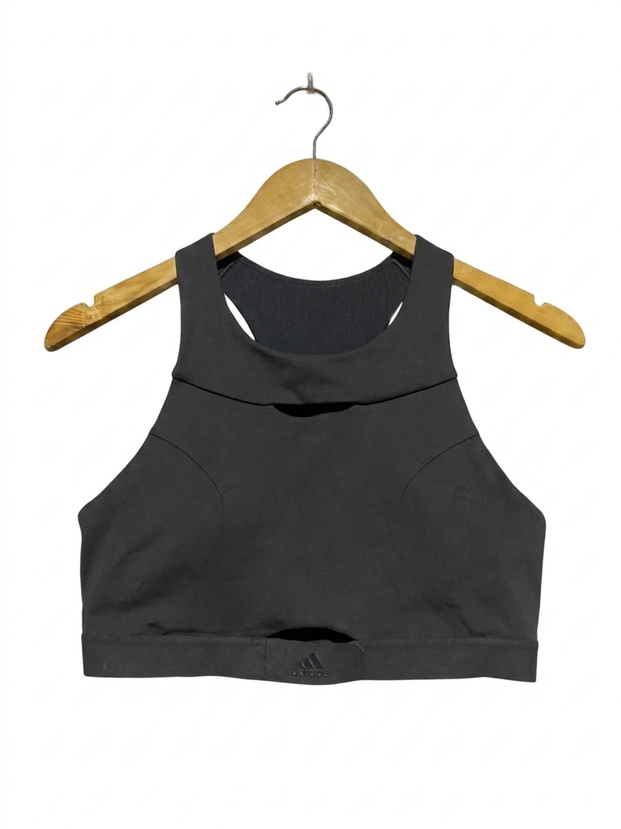 ADIDAS |L| BUST 15| B26| BLACK HIGH-NECK SPORTS BRA WITH CUT-OUT DETAILS