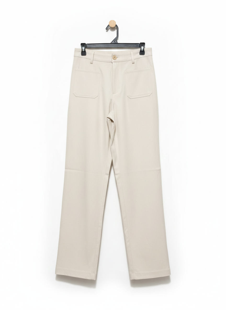 FASHION NOVA |M| WAIST 28| CREAM HIGH-WAISTED WIDE-LEG TROUSERS