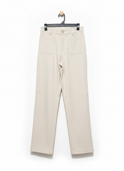 FASHION NOVA |M| WAIST 28| CREAM HIGH-WAISTED WIDE-LEG TROUSERS