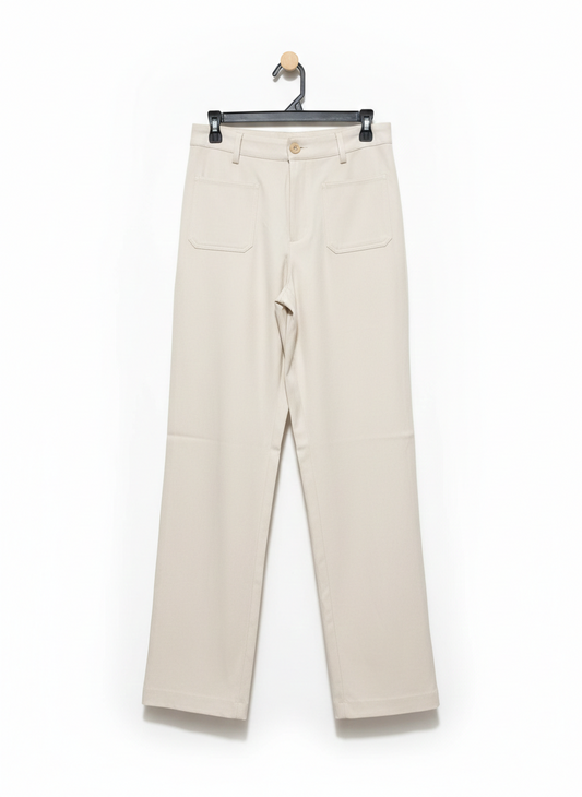 FASHION NOVA |M| WAIST 28| CREAM HIGH-WAISTED WIDE-LEG TROUSERS