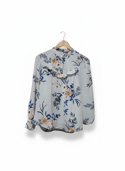 Dorothy Perkins Chiffon Ruffle Neck Printed Long Sleeve Blouse