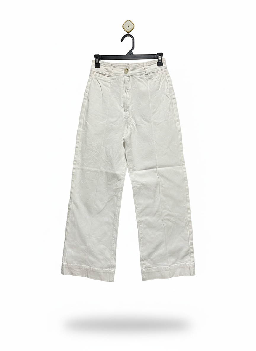 GLASSONS |M| WAIST 26| WOMEN'S HIGH-WAISTED WIDE-LEG CHINO PANTS - OFF-WHITE / IVORY
